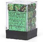 Chessex Gemini 12mm d6 Dice Blocks with pips Dice Blocks - Black-Green w/gold